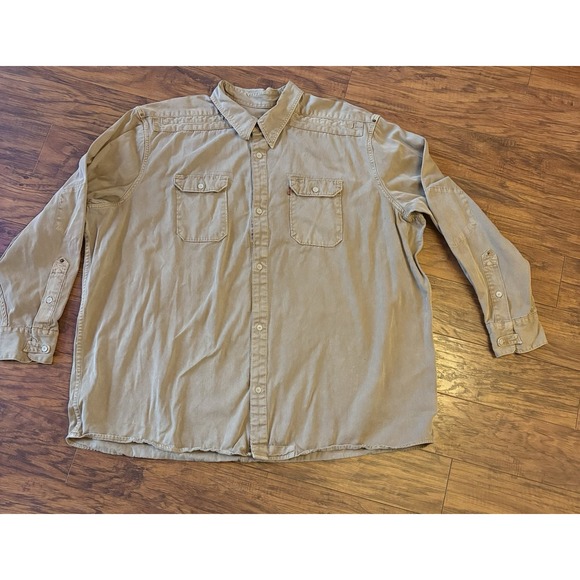 Vintage Levi's Khaki Collared Work Shirt Button Up Mens XXX Large